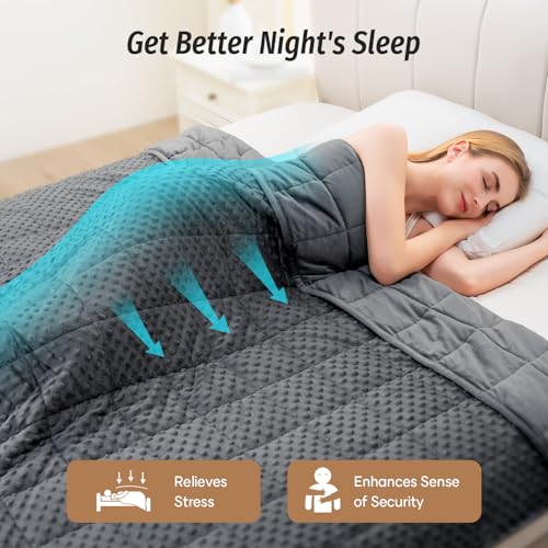 Image of Wemore Minky Dot Weighted Blanket for Adults Queen Size 15 lb, Soft Heavy Blanket for Stress Relief and Sleep Promotion, Breathable Blanket for All-Season with Glass Beads, Dark Grey 60 x 80 inches