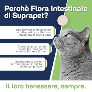 Suprapet Flora Intestinale Cani e Gatti 30 compresse - Fino a 2 Mesi di Fornitura, Con Fermenti Lattici, Probiotici, Vitamina C - Per Intestino e Flora Batterica