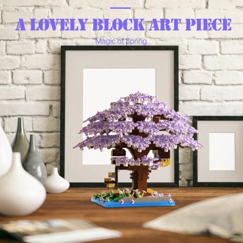 Image of Purple Cherry Blossom Tree House Building Set, 1113+ PCS Japanese Sakura Mini Blocks for Ages 14+ | Kawaii Collectible Home Decor | 1 Year Manufacturing Warranty