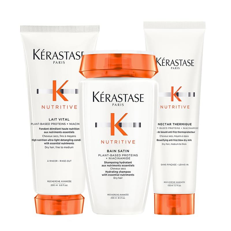 Kerastase Paczka odżywczych szamponów nawilżających Bain Satin 250 ml, Lait Vital 200 ml i Nectar Thermique 150 ml