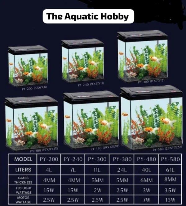 Image of Aquarium PY-480 Tank | High-Definition Glass, Double Arc Design, LED Light, External Filter with Pump, Plants & Rock | Ideal for Home & Office Decor | Pack of 1 | (40L)