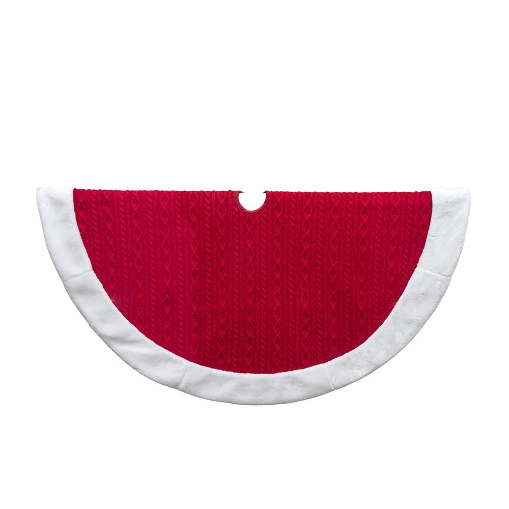Kurt Adler Red Cable Knit with White Faux Fur Border Tree Skirt