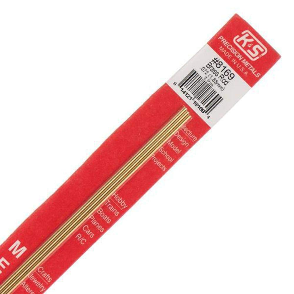 K&S K & S Precision Metals Precision Metals 8169 Solid Brass Rod, 0.072" OD x 12" Length, 3 pc, Made in USA