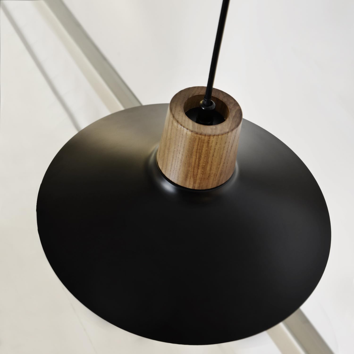Lampa Wisząca 1 Płomień Czarna, Drewniana w Stylu Vintage Duża, Metal Przemysłowy, Szklany Klosz, Regulowana Wysokość, Nowoczesna E27 Do Salonu, Sypialni, Jadalni, Kuchni