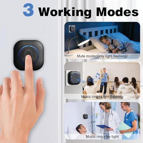 Image of Wireless Door Bell for Home and Office, Small Calling Bell for Office, Upto 1000 Feet Range with 36 Melodies Chimes, LED Flash, 3 Level Volume Doorbell Alarm (Transmitter & 2 Receiver)