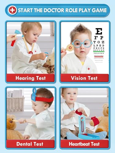 Lehoo Castle Doctor Kit for Toddlers 3-5, Kids Doctors Play Set, Pretend Play with Doctor Costume Toy Stethoscope Medical Kits for Girls Boys 3 4 5