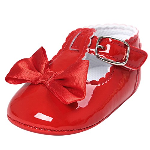 Infant Girls Soft Sole Bowknot Princess Wedding Dress Mary Jane 𝗙lats Newborn Light Baby Sneaker Shoes (Red, 12)4