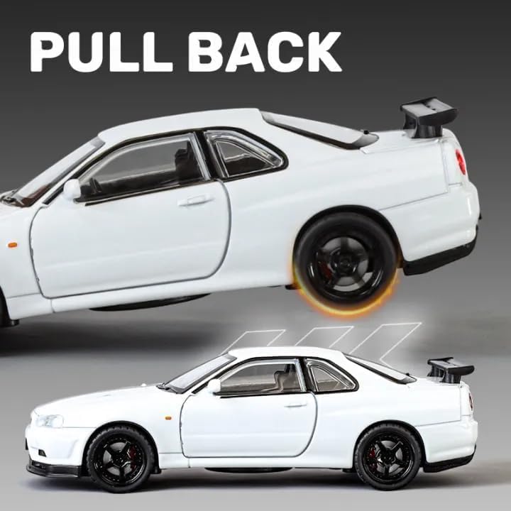 Image of WORSHIPER 1:32 Nissan GTR Skyline Toy Car Diecast Metal Pullback Toy car with Openable 4Doors, Light Music Best Gift for Little Kids