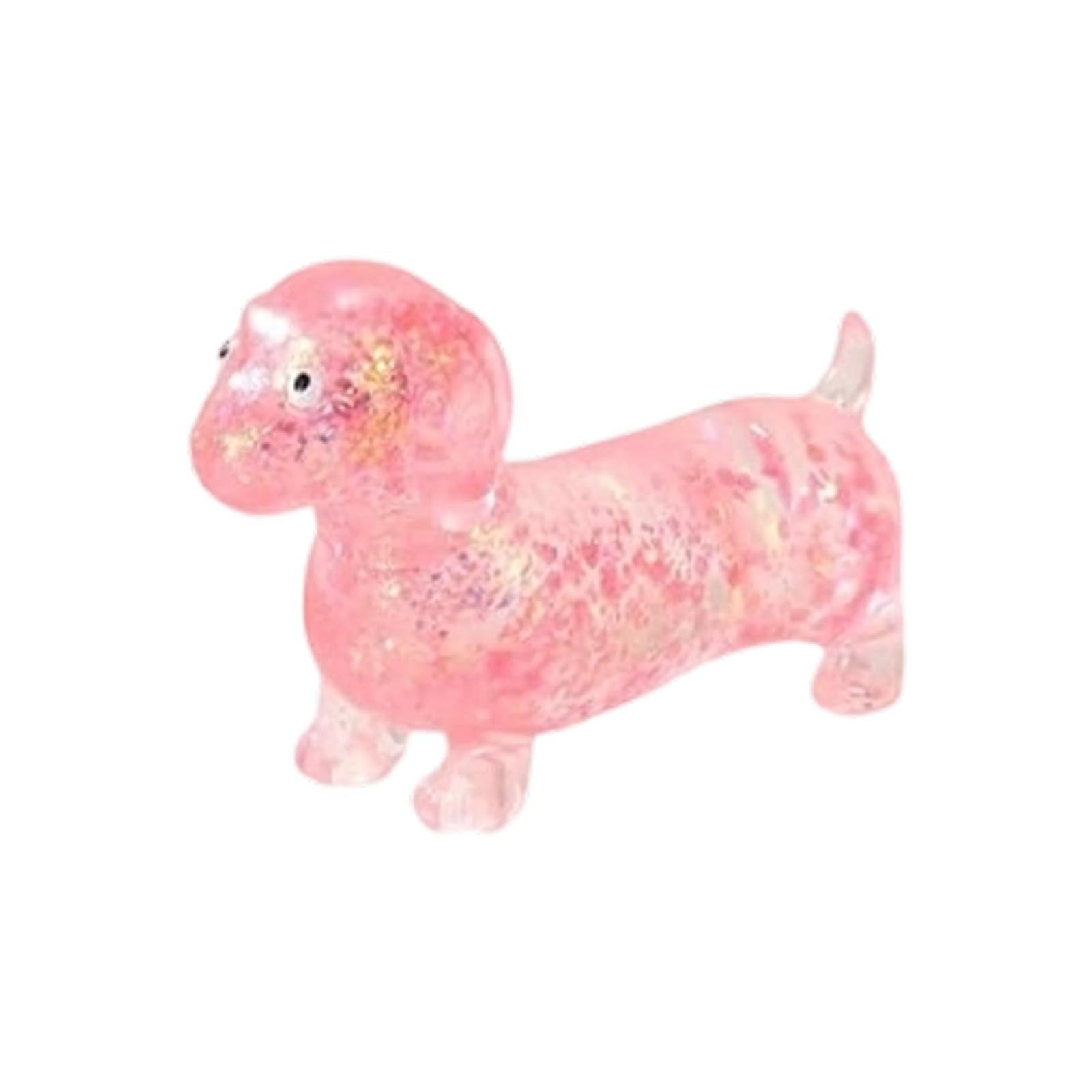 Dachshund Stress Toy Glitter Sausage Dog Fidget Squeeze Soft Antistress Sensory Squishy Flexible Calming for Kids, Teens, Young, Adults, Office, Workers Students Study Break (Pink)