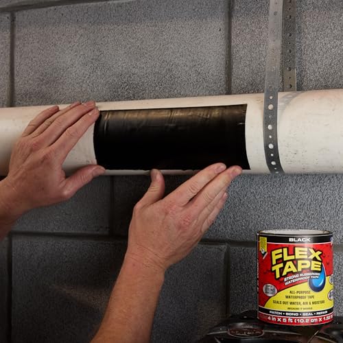 Image of Flex Tape, Original Thick Flexible Rubberized Waterproof Tape - Seal and Patch Leaks, Works Underwater, Indoor Outdoor - Home RV Roof Plumbing and Pool Repairs, Black, 4 in x 5 ft, Pack of 1