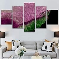 SIGNWIN 5 Panel Canvas Wall Art Abstract Aerial Contemporary Mixed Media Modern Art Multicolor Texture for Home Decorations Ready to Hang - 60