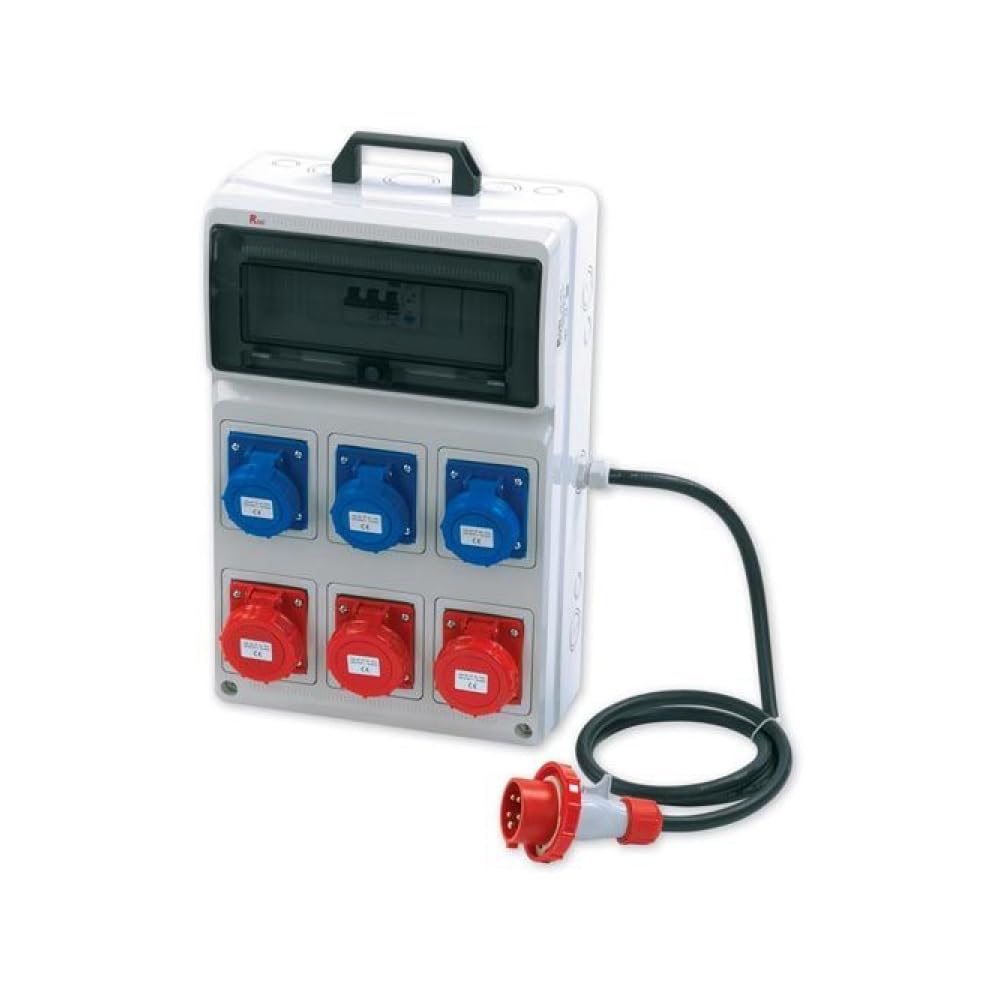 Quadro ASC portatile, 3KW 230V/9KW 400V, IP65, 3 prese 2P+T 16A e 3 prese 3P+T 16A, spina 3P+N+T 16A, con magnetotermico differenziale e cavalletto - Rosi 2275C
