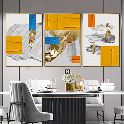 Affiche impression sur toile abstrait géométrique or 60x80cm trio
