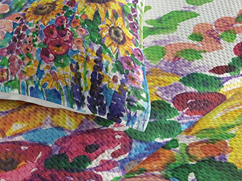 Lunarable Floral Coverlet, Floral Watercolor Style Wildflowers In Country Lansdcape Colorful Flowers Art Print, 2 Piece Decorative Quilted Bedspread Set With 1 Pillow Sham, Twin Size, Dark Indigo #TOP2