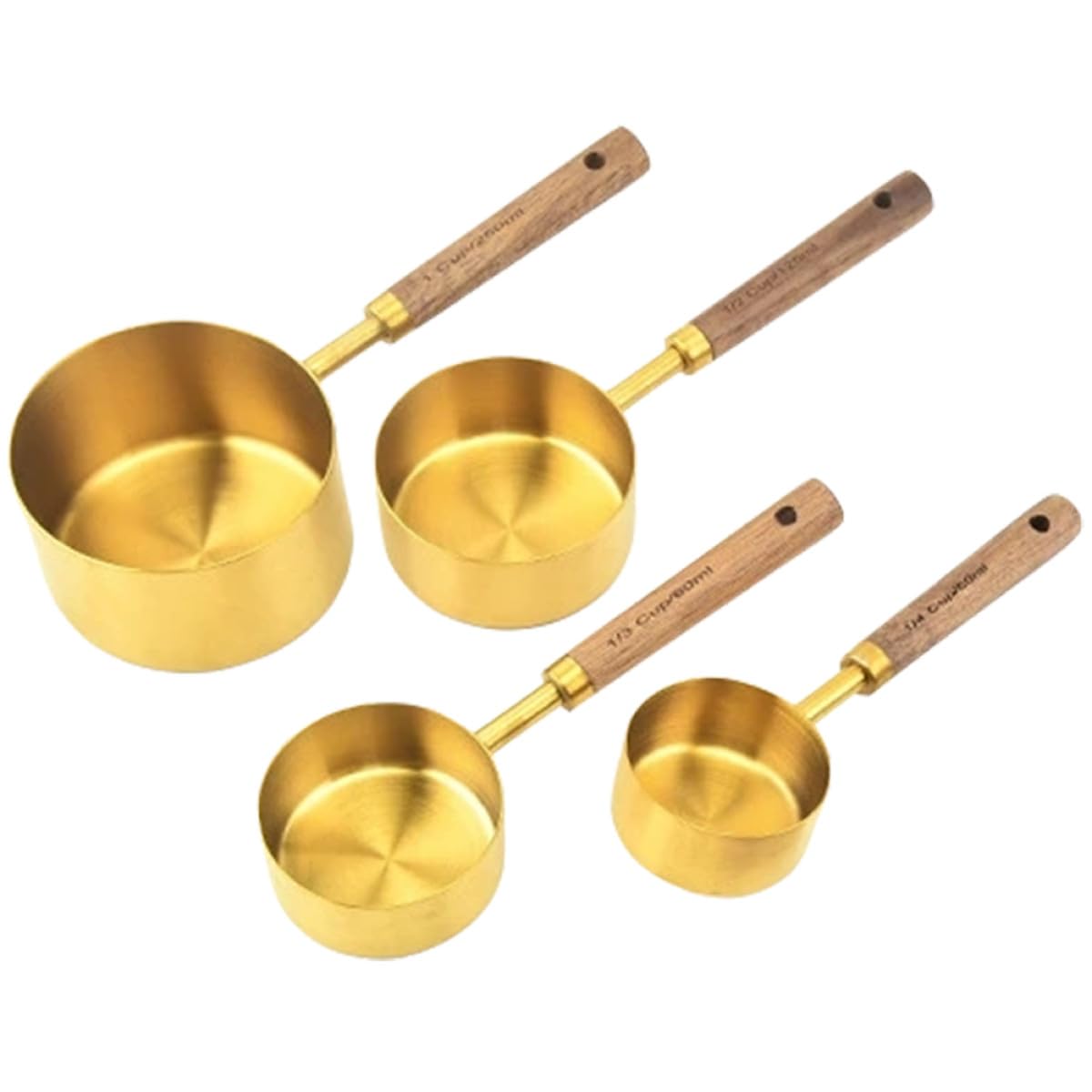 Gadpiparty Juego 4 Cucharas Medidoras Acero Inoxidable para Líquidos y Sólidos Mango de Madera Acacia para Utensilios de Cocina
