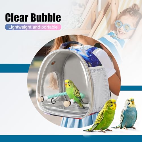Image of Small Bird Travel Carrier Backpack for Parakeet, Budgies, Cockatiel, Conure, with Clear Windows, Galaxy Print