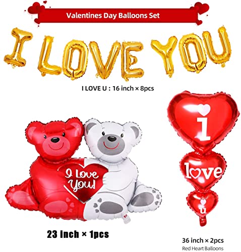 I Love You Balloons And Heart Balloons Kit Wedding Decoration Love-Bear Red Heart Balloons, Teddy Bear Balloons For Valentine Day Party Decorations Supplies For Anniversary #TOP1