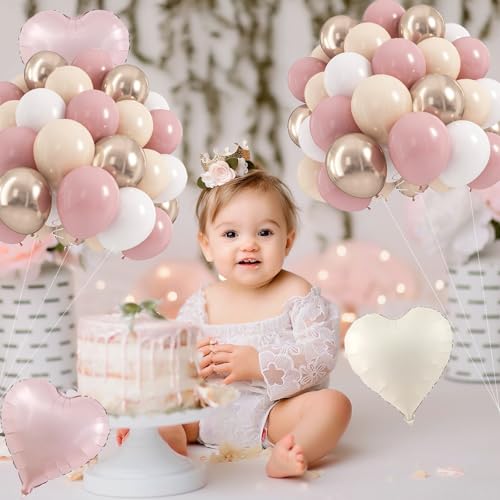 Image of Dusty Pink Balloon Arch Kit,145Pcs Retro Blush Pink Sand White Cream Neutral Metallic Champagne Gold Balloons Different Size for Baby Shower Bridal Anniversary Birthday Party Decoration