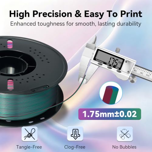 Image of Kingroon Silk PLA Tri Color Filament 1.75mm, Multicolor 3D Printer Filament, Dimensional Accuracy ±0.02mm, 1kg Spool (2.2lbs), for Most FDM 3D Printers, Red Green Blue