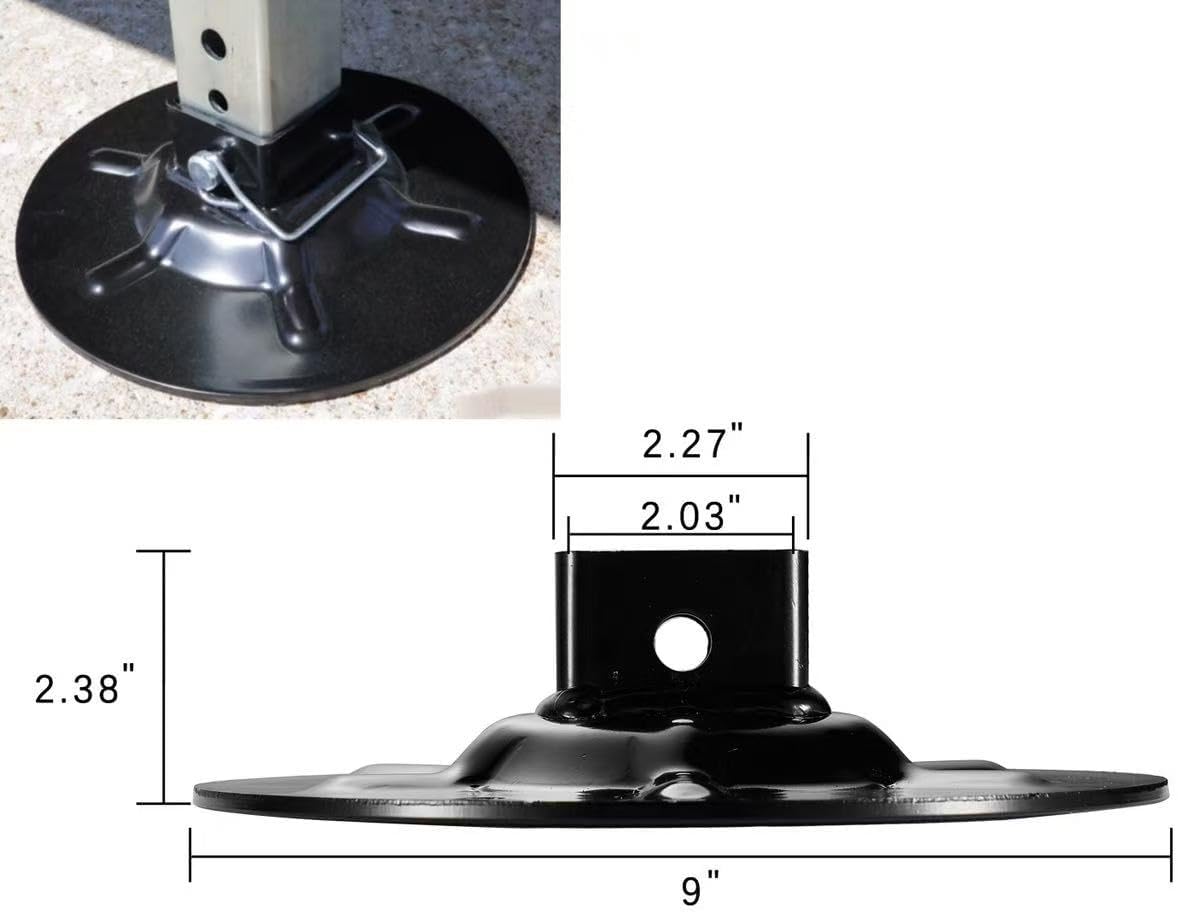 Qty (2) 362486 Replacement Rear Jack Foot Pad with Attachment Pins,9" Diameter, Fits 2" I. D. Spuare Tube Compatible with LC Hall Effect Ground Control 3.0 Leveling System