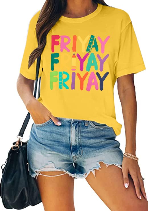 Happy Friday Teacher Shirt Women Happy Friyay T Shirt for Teachers Funny Friday Weekend Holiday Vacation Tee Tops3