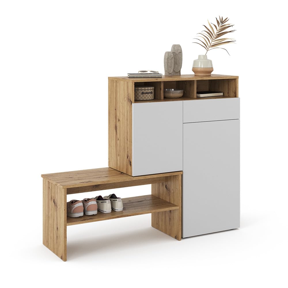 Vicco Schuhschrank Selena, Braun, 124.5 x 102 cm | mit Sitzfläche und variablen Ablageflächen