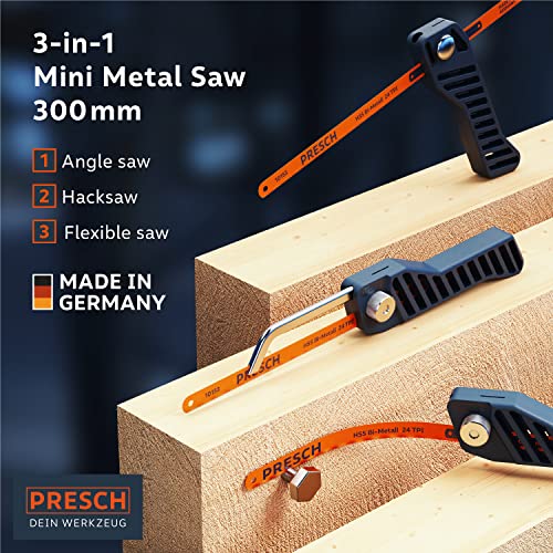 Presch Junior Hacksaw Flexible 300mm, 3 in 1 Saw for Metal Cutting incl. 300mm HSS bimetal Saw Blade, Adjustable & Small - Image 2