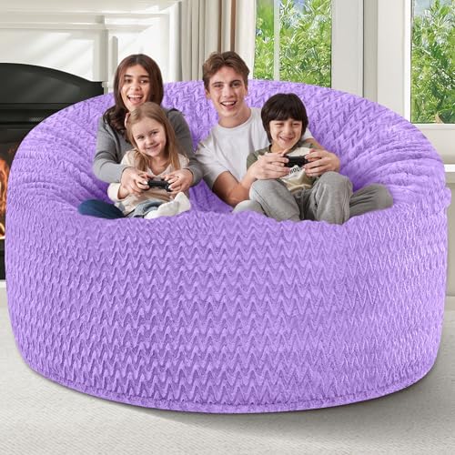 Image of 6FT Bean Bag Chair,Giant Bean Bag Chairs for Adults,Big Bean Bags with Memory Foam Filled, Large Beanbag Chairs with Chevron Plush Cover-Purple