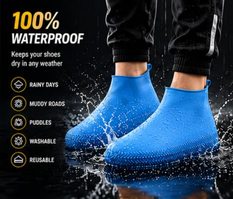 Image of Silicone Waterproof Shoe Covers for Men & Women | Reusable Non-Slip Rain Shoe Protector | Stretchable Overshoes for Rain, Mud, Snow, Hiking & Outdoor Use