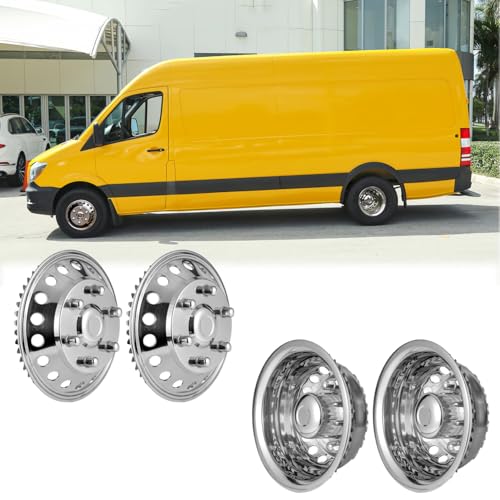 Puermto 16 Wheel Simulator fit for 2012-2021 Dodge, Mercedes and Freightliner Sprinter Van, 4pcs Waterproof Protective Snap on Hubcaps 6 Lug 18 Hand Hole Polished Stainless Steel Dually Covers 6K06R