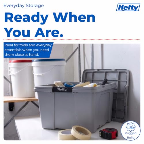 Image of Hefty 18 Gallon Storage Bin with Lid, Heavy Duty Plastic Storage Container Stackable Tote for Garage Closet Home Organization, Large Storage Bin, 6 Pack, Grey