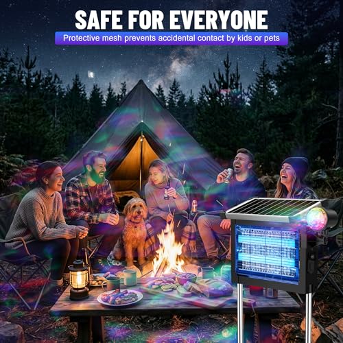 Image of Solar Bug Zapper Outdoor, Rechargeable & Solar Powered, 4500V High Voltage for Effective Mosquito & Multi-Insect, 14-Color Projector Light, Waterproof for Camping Patio Courtyard Path Outdoor