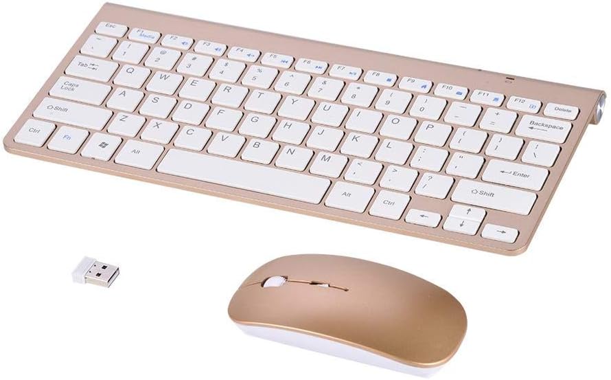 Biunixin July Summer Gifts Wireless Keyboard and Mouse Kit, Slim Waterproof 2.4GHz Keyboard + Mouse Combo for Desktop Laptop(Gold)
