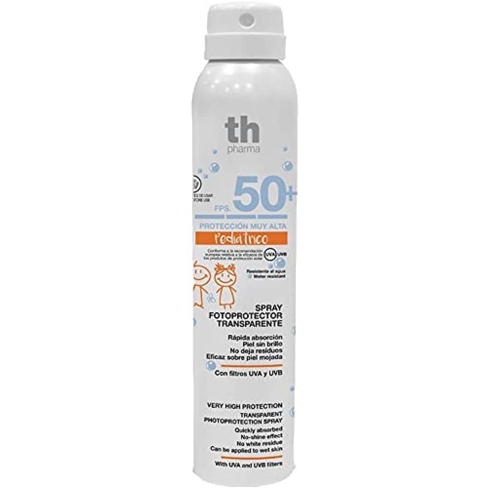 Thader Th Pharma Spray Fotoprotector Transparente Pediátrico resistente al agua y a las fricciones, F.P.S 50+, 250 ml
