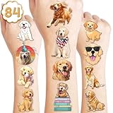 84 PCS Dog Temporary Tattoo Stickers Golden Retrieve Birthday Party Decorations Supplies Favors Decor Puppy Tattoo Stickers for Kids Gifts School Prize Rewards