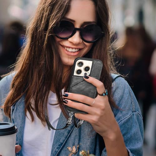 LUCKYCOIN Crossbody Wallet Purse Case for iPhone 15 Pro,Genuine Leather Drop-Protection Phone Case for Women with Expandable Card Holder & Adjustable Strap,Hands-Free for Travel & Daily Use -Black by LUCKYCOIN - Image 5
