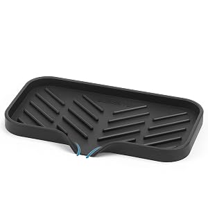 SUBEKYU Silicone Kitchen Soap Tray Sink Tray for Kitchen Counter Soap Bottles Sponge Holder and Organizer with Drain