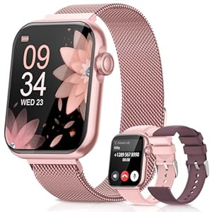2025 Smartwatch Damen mit Telefonfunktion, 1,85“ Zoll Uhren Damen mit SpO2, 110+ Sportuhr, Herzfrequenz, Schlafmonitor, Menstruationszyklus, IP68 wasserdichte für iOS und Android, Rosa