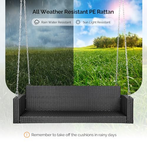 Image of VINGLI 5FT Wicker Swing, Rattan Porch Swing, Outdoor Hanging Seat, Black