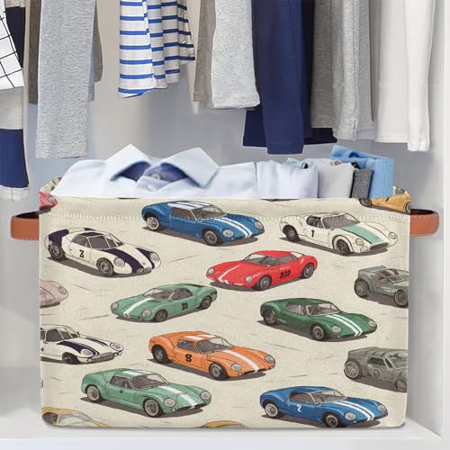 Image of Race Cars Storage Baskets for Organizing, Fabric Collapsible Storage Bins Box Cool Decorative Toy Organizer Baskets for Closet Shelves Gift Basket 1 Pc