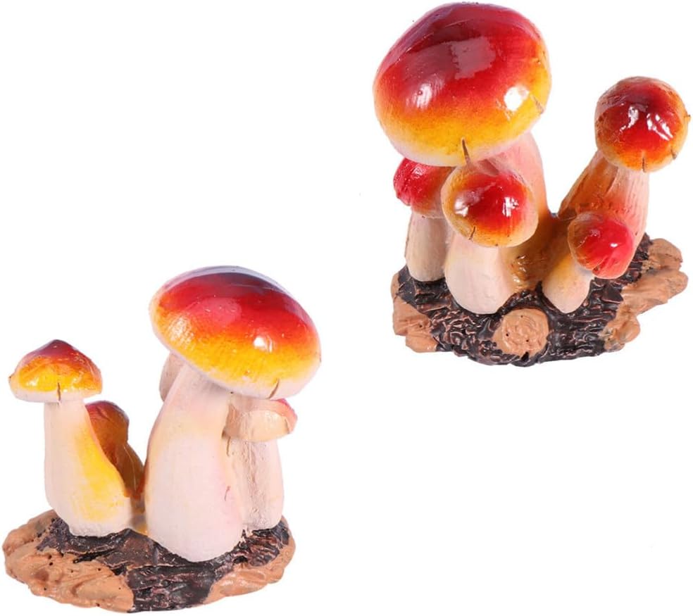 2 Pcs Miniature Resin Mushroom Ornament for Garden DIY Landscaping