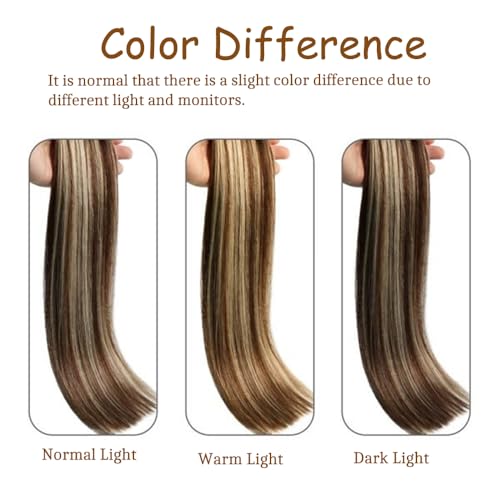 Image of Belaved Human Hair Clip in Extensions Brown Mix Blonde Balayage Ombre 22 Inch Real Human Hair Thick Straight Double Weft Blonde Clip on 5PCS 70 Gram