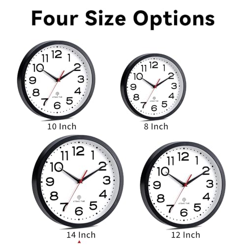 Image of Roymnie 14 Inch Atomic Wall Clock, Battery Operated Silent Non Ticking | Black analog wall clock; bold numerals for easy reading; silent non-ticking; 1 AA battery (not included); for classroom