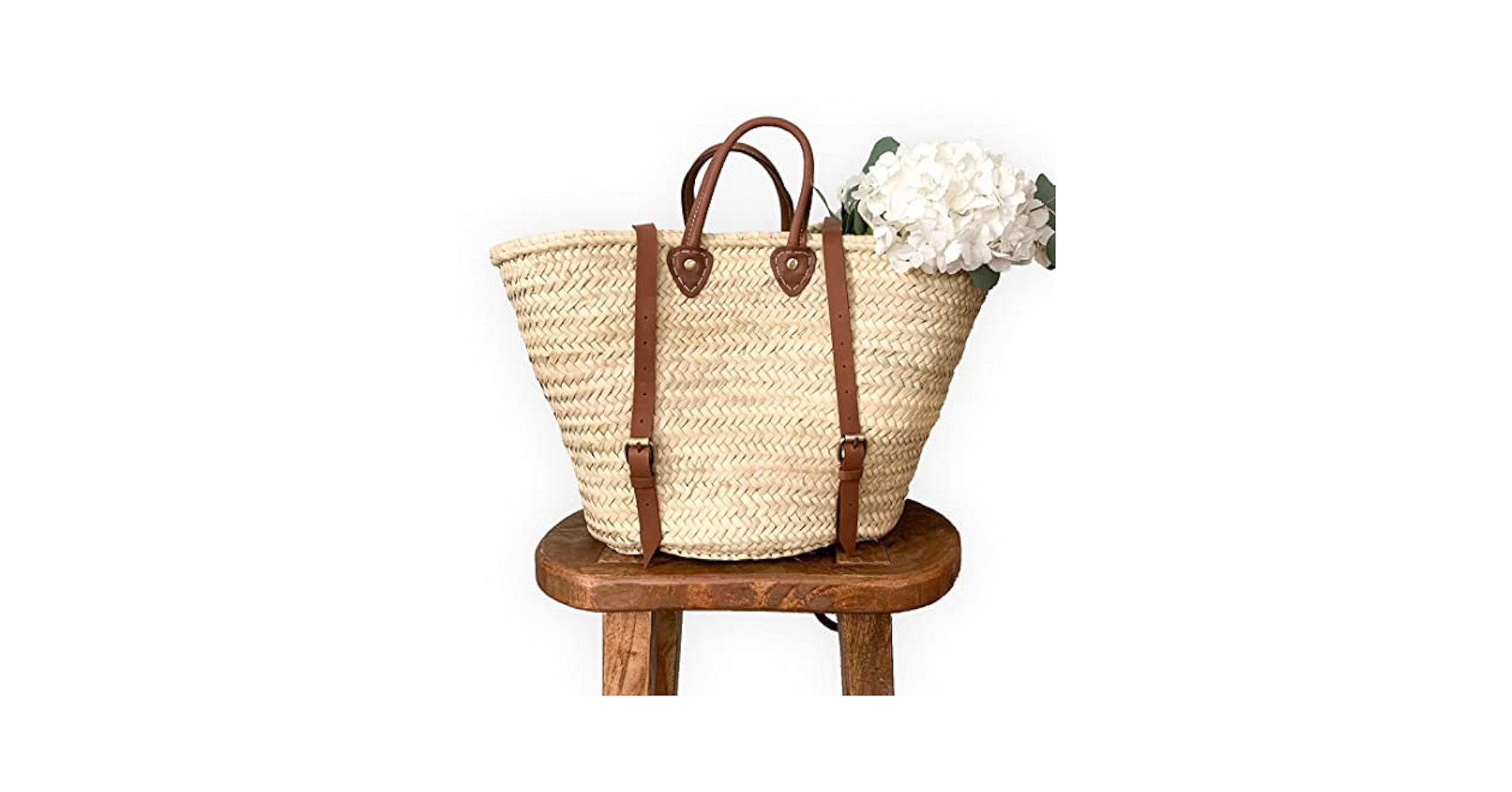 Amazon.com: French basket with leather strap, Straw backpack