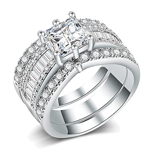 CEJUG 2.3Ct Bridal Ring Sets for Women Engagement Rings Wedding Bands 14k Yellow Gold Princess Cz Three-in-one Size 5-10