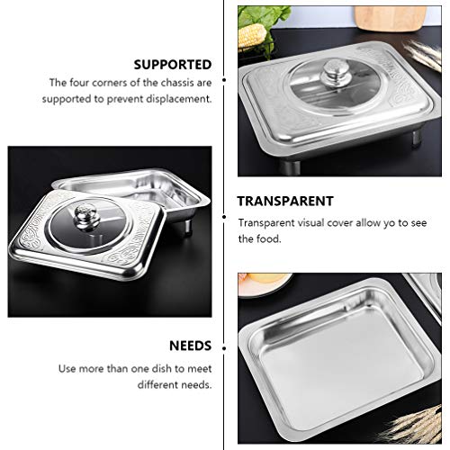 HEMOTON Bandeja de alimentos de aço inoxidável com tampa, bandeja de bufê para festas, buffets, casa