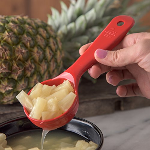 Image of Carlisle FoodService Products 496205 Measure Miser Perforated Measuring Spoon with Short Handle, 2 Ounce, Red