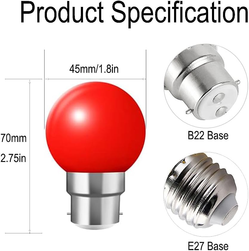 ZFQ 10 Pack B22 Bayonet Colored LED Light Bulbs 2W G45 Golf Ball Mini Globe Bulb Lighting Bulbs,Red for Outdoor Indoor String Patio Garden Party Christmas - Image 4