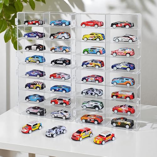 1/64 Scale Matchbox Wheels Toy Car Display Case Holds 32 Toy Cars Storage Organizer Clear Display Box with Clear Snap-On Dust Cover 6.5 X 7.5 X 1.6 Inches 4 Pack