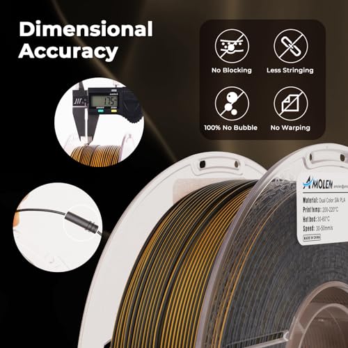 Image of AMOLEN Silk PLA 3D Printer Filament, Dual Color Black Gold PLA 1.75mm, Shiny Color Change Filament 3D Printing PLA Filament for Most FDM 3D Printer, 1kg Spool(2.2lbs)